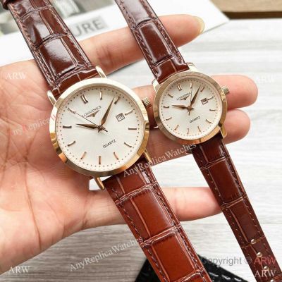 Copy Longines Master Quartz Watch Rose Gold with Noodle nail scale markers